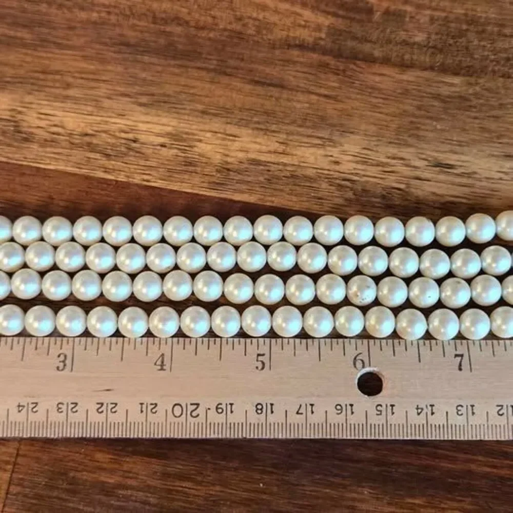 Vintage Monet Long Faux Pearl Necklace Cream White Knotted Beads Approx 40